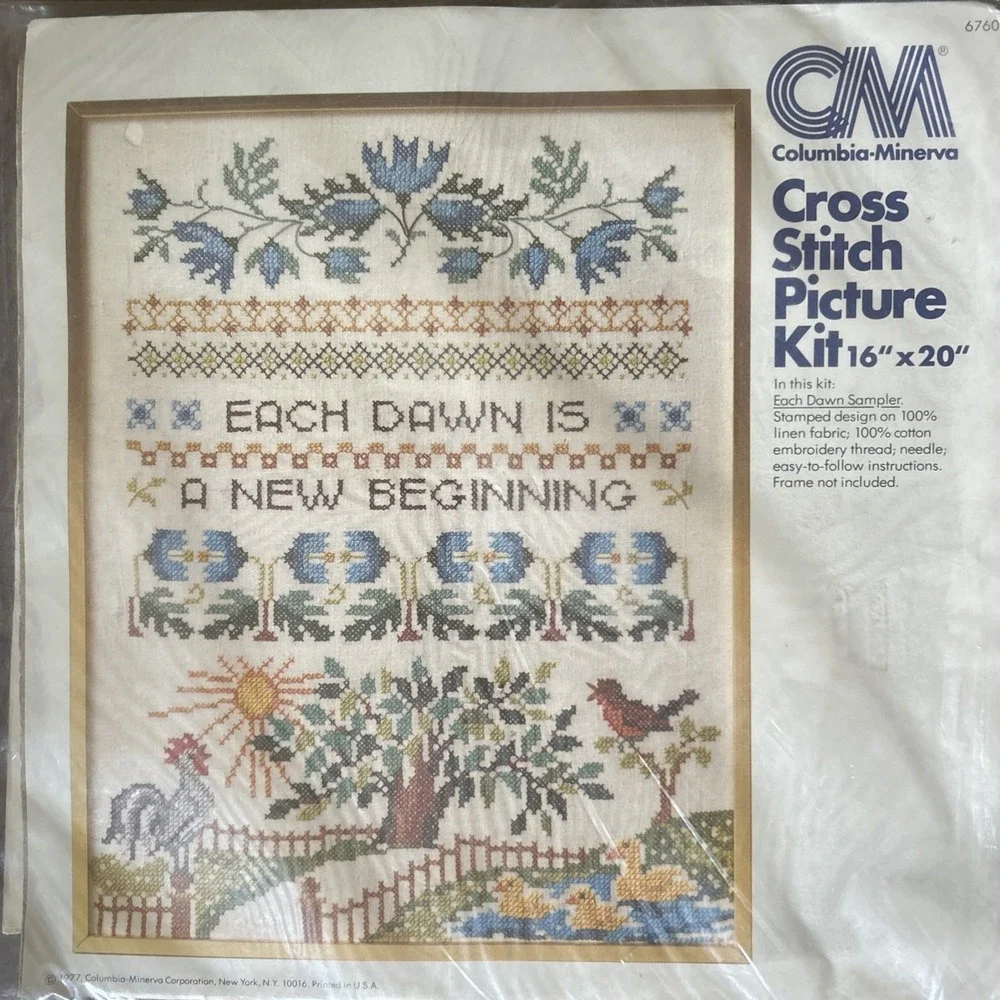 Vintage Stamped Cross Stitch Kit Sampler Early Morning Dawn NEW SEALED 6760 USA